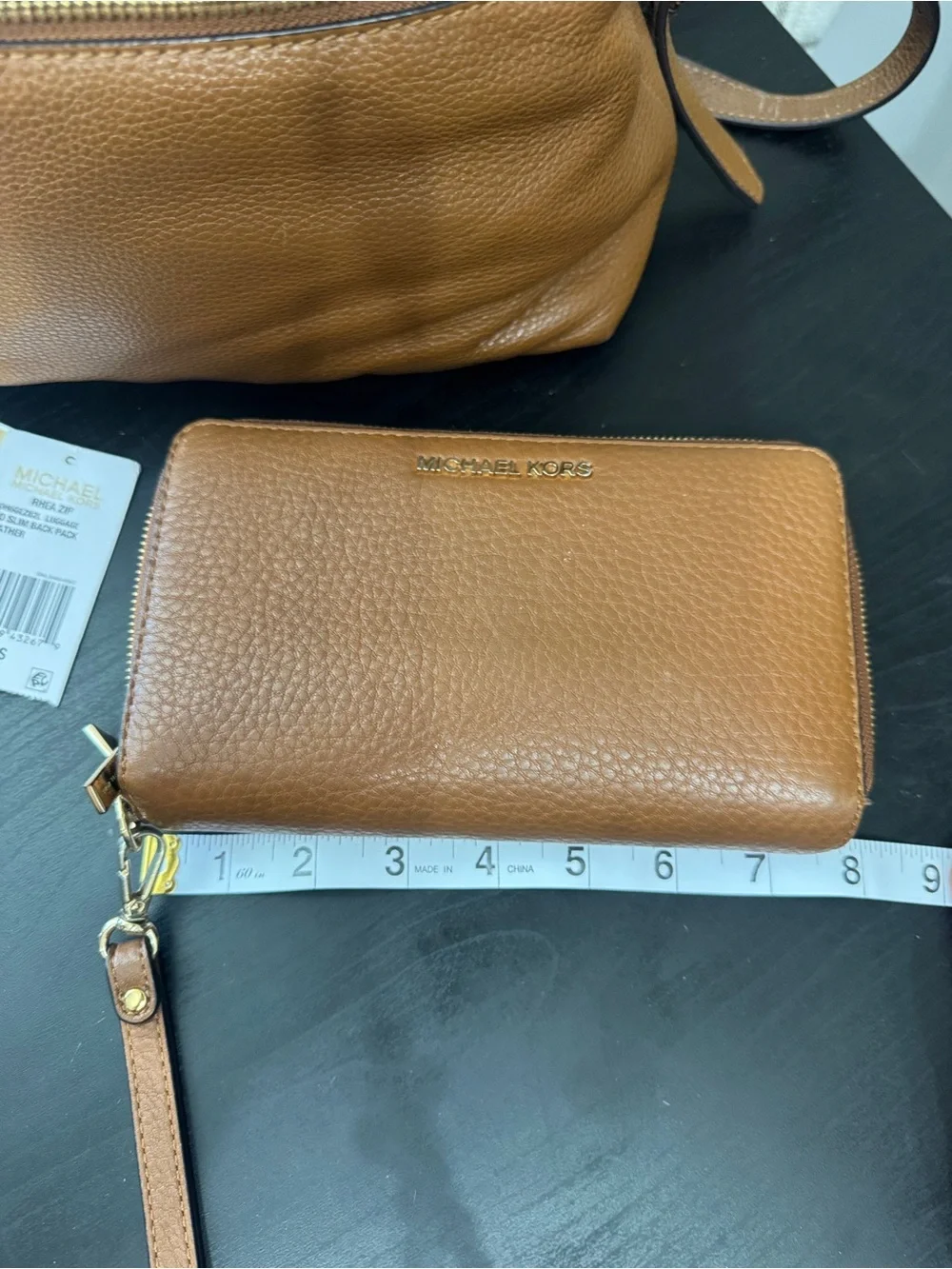 Michael Kors Rhea Pebbled Leather Slim Backpack And Wallet Luggage Tan